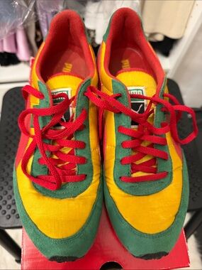 Puma Red Green Yellow Suede Colorblock Sneakers